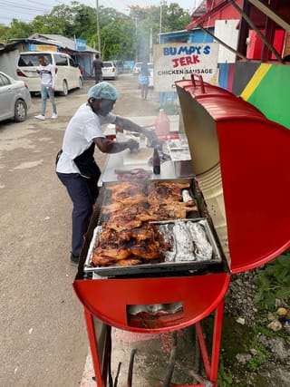 Bumpy's chicken sausages and jerk